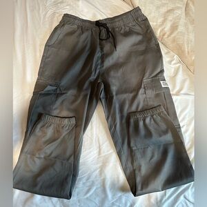 Gray Cargo Pants with Drawstring